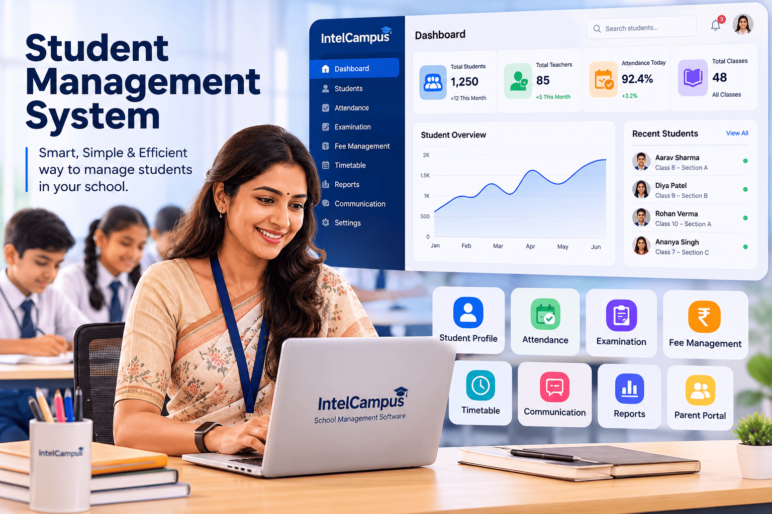 Administrator managing student records on the IntelCampus student management system