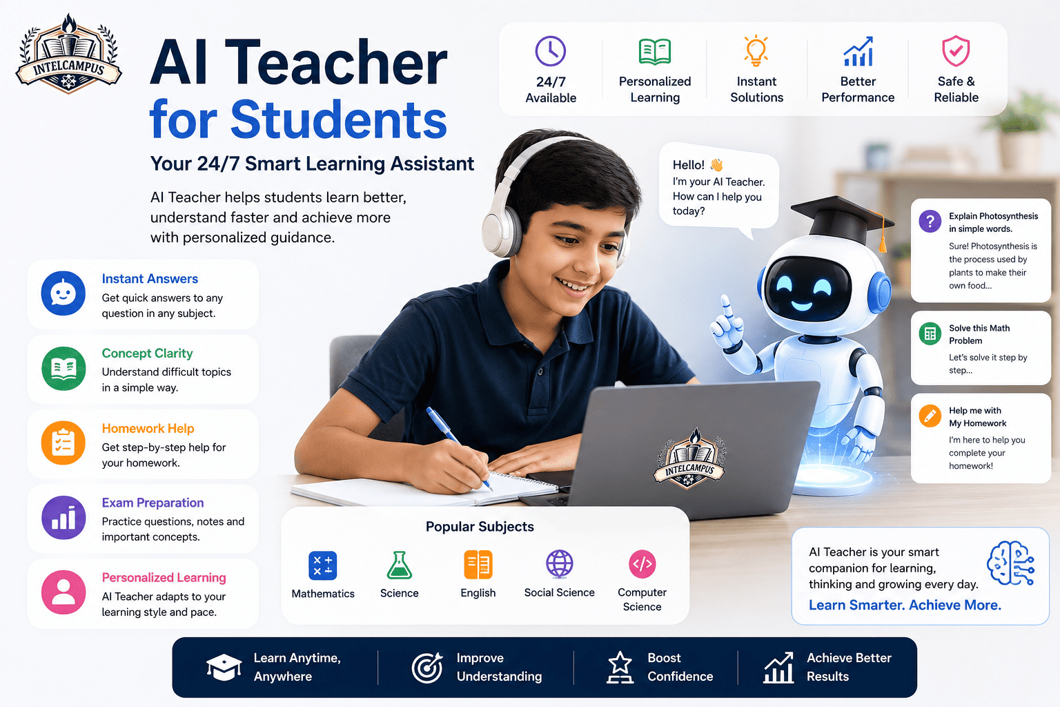 Student using the IntelCampus AI Teacher to get homework help
