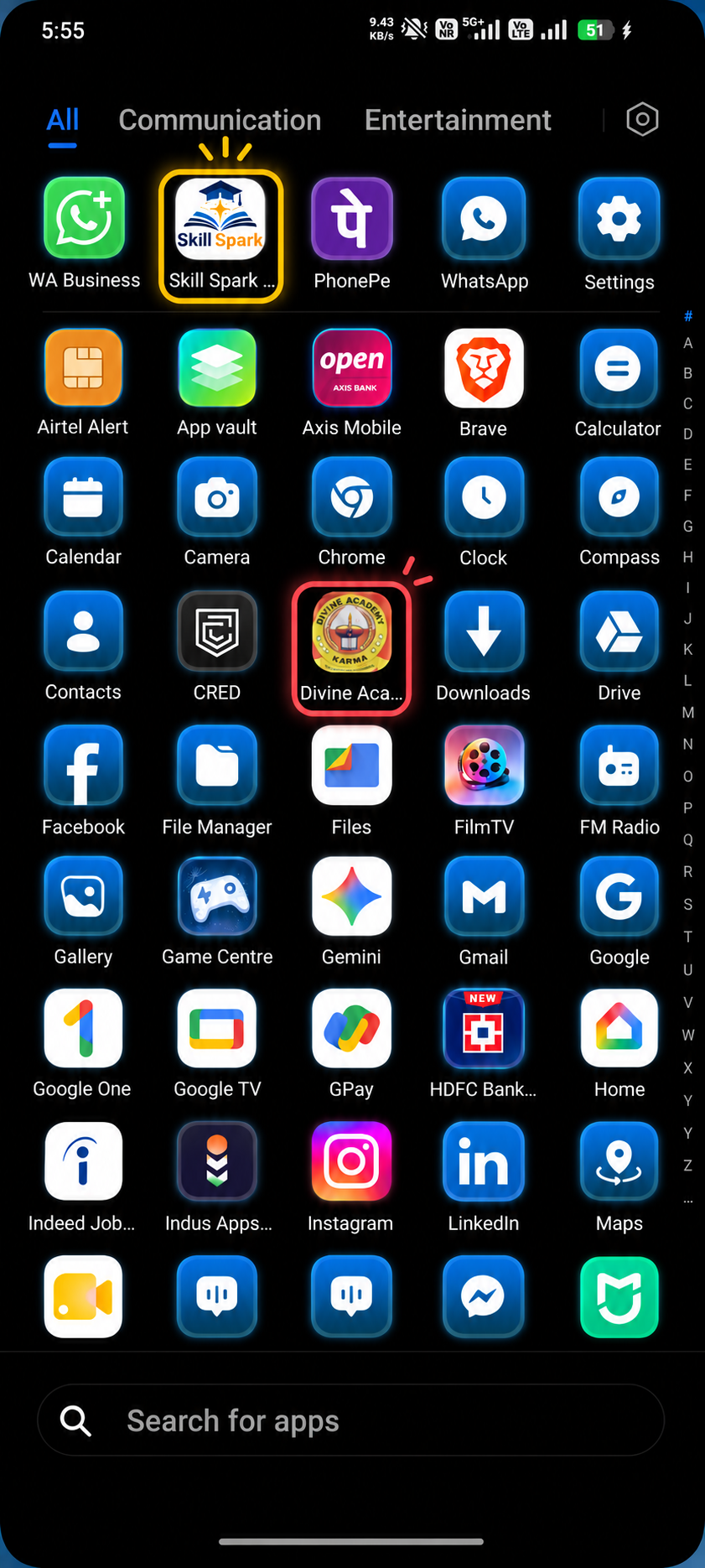 A school's own branded app icon and name on a student's phone home screen