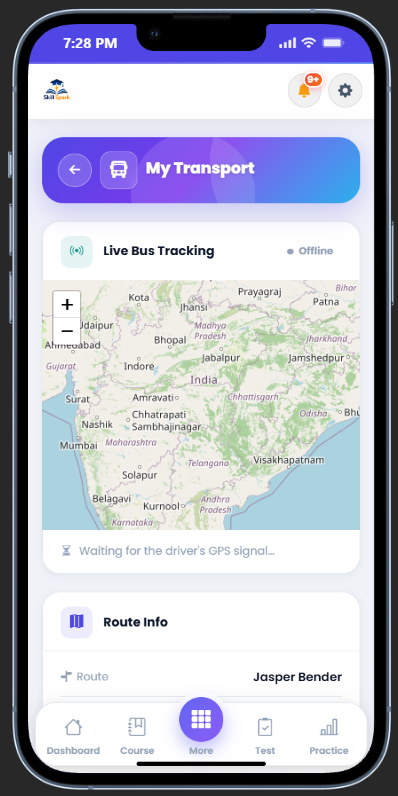 Parent viewing their child's bus on a live GPS map in the IntelCampus app