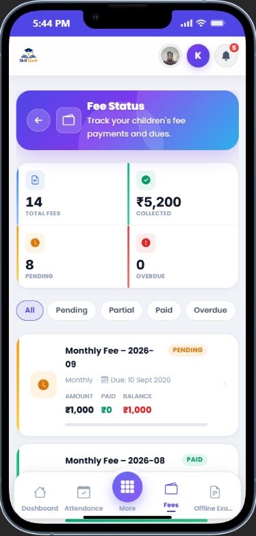 Parent paying fees on the IntelCampus app