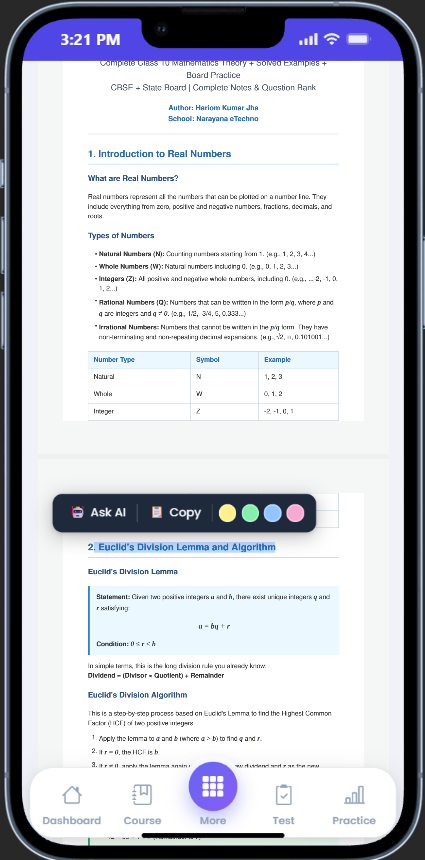 Chapter notes PDF open on the IntelCampus student app